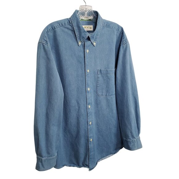 Orvis Mens L Shirt Denim Button Up Lightweight Work Barn Chore Shacket Outdoors - Picture 1 of 10